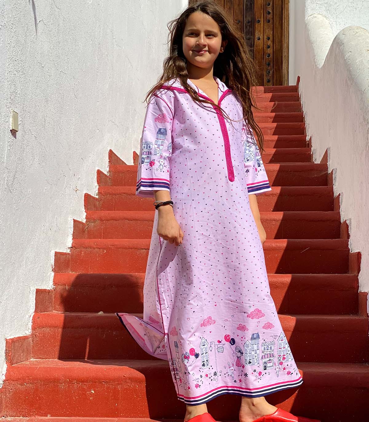 Djellaba fillette Princesse Rose - Élégance et Confort | Ô p'tit beldi