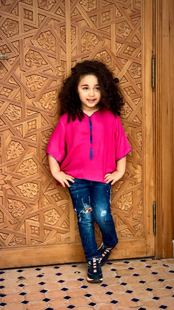 Tunique fillette rose en coton cousue main | Ô p'tit beldi