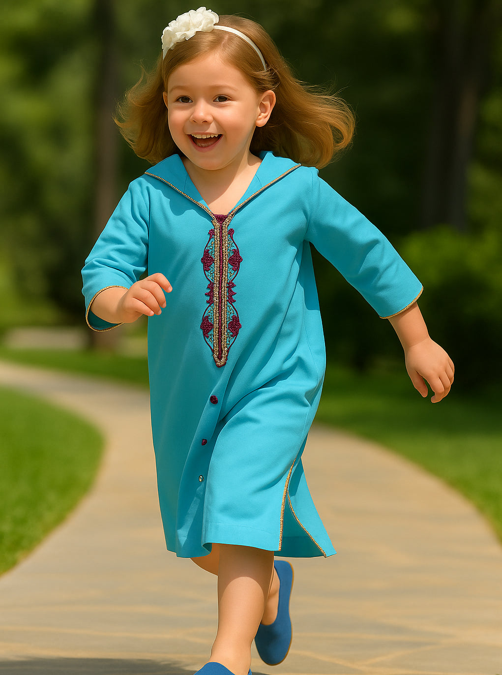 Djellaba fillete Azur Élégant Cyan | Ô p'tit beldi