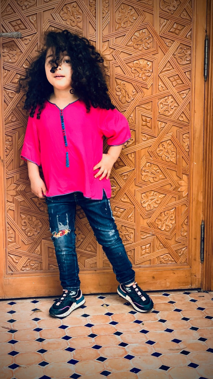 Tunique fillette rose en coton cousue main | Ô p'tit beldi