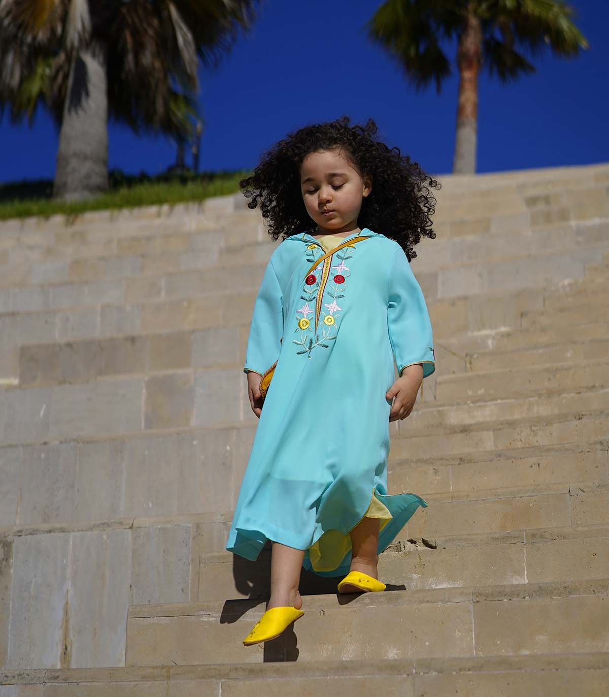 Djellaba fillette "Fleur de Turquoise | Ô p'tit beldi