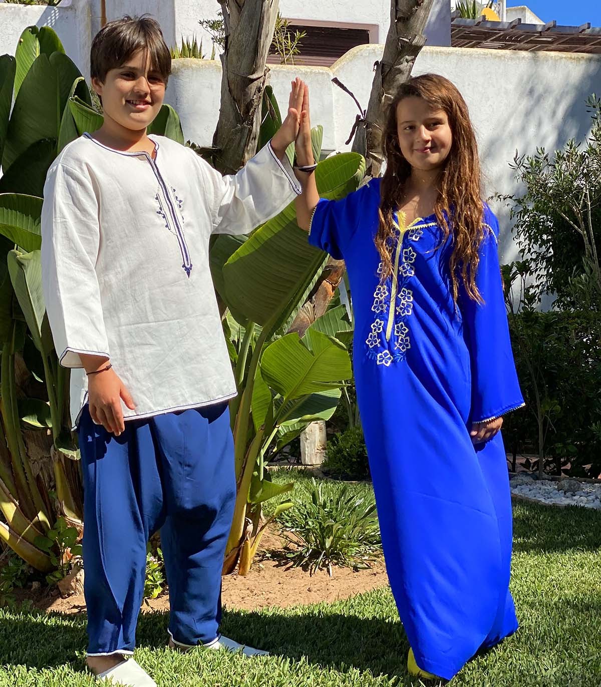 Ensemble Djellaba & Kmiss fillette Bleu Royal | Ô p'tit beldi