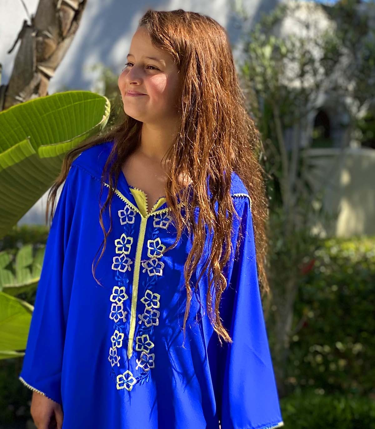 Ensemble Djellaba & Kmiss fillette Bleu Royal | Ô p'tit beldi