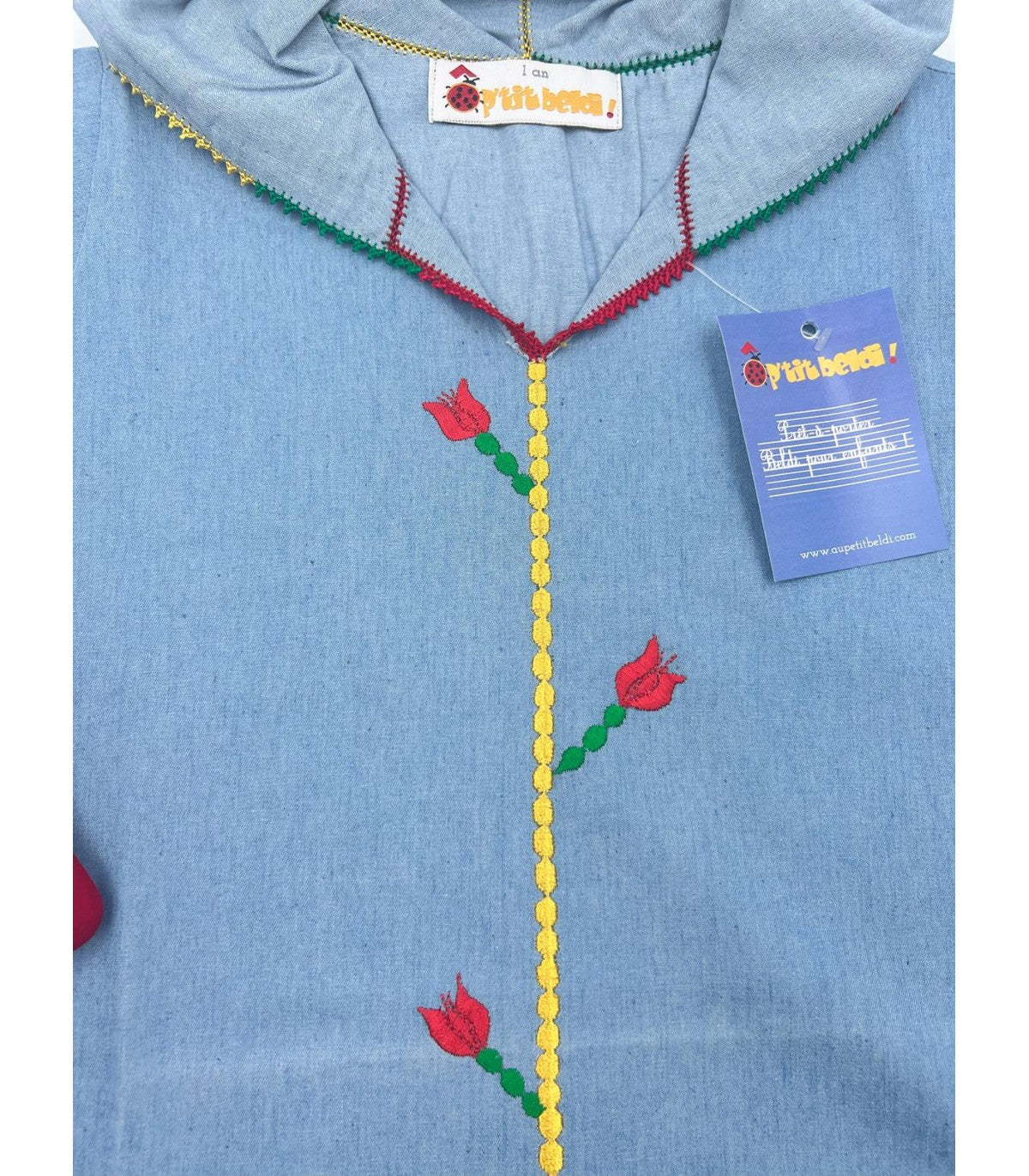 Djellaba fillette "Tulipes Rêveuses" en Jean Léger | Ô p'tit beldi