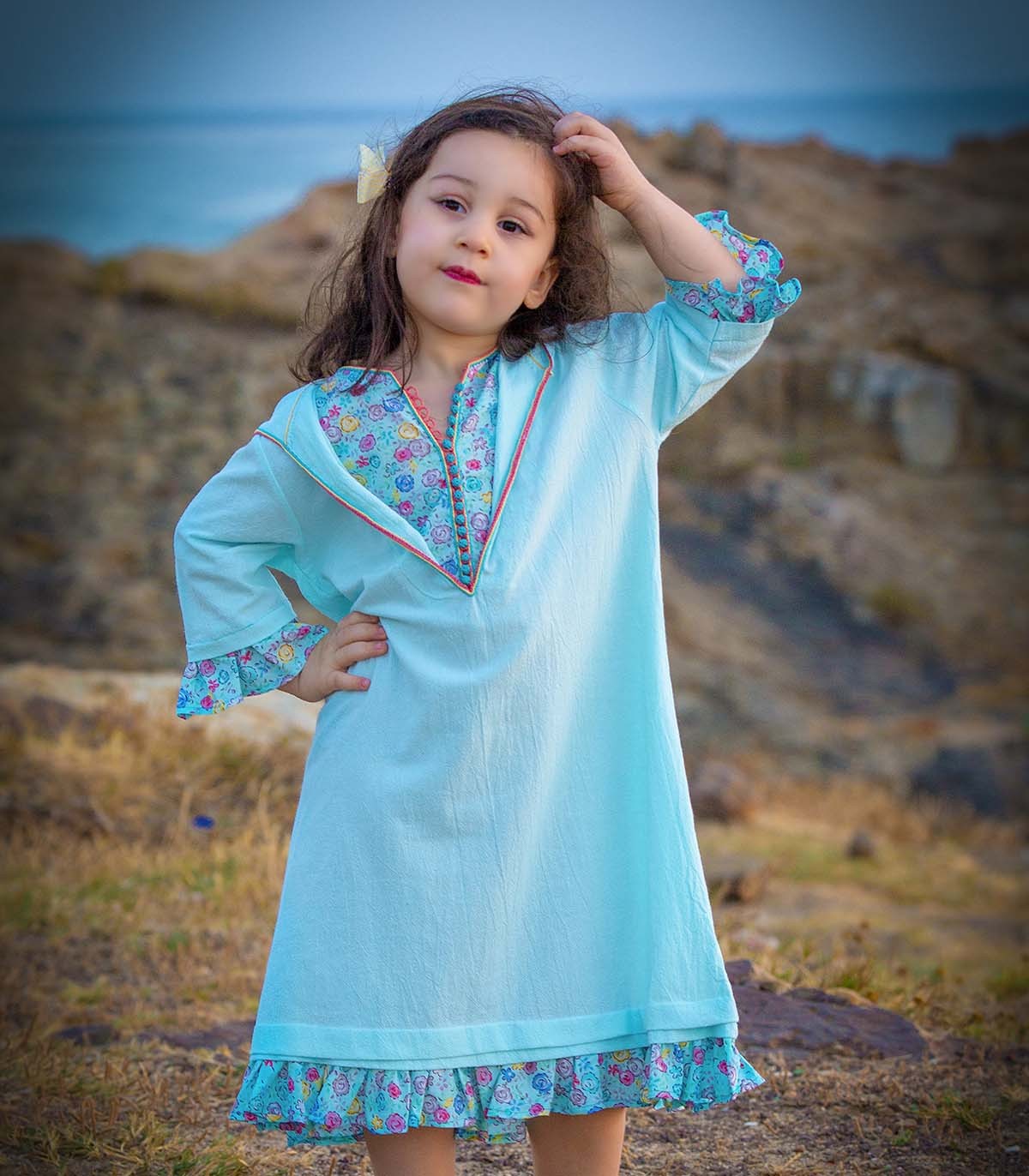 Djellaba Fille Douceur Azur | Ô p'tit beldi