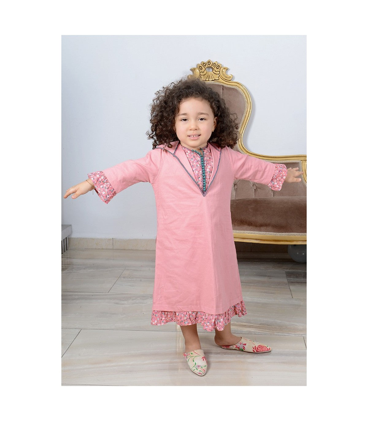 Djellaba fillette Rose Éclatante | Ô p'tit beldi
