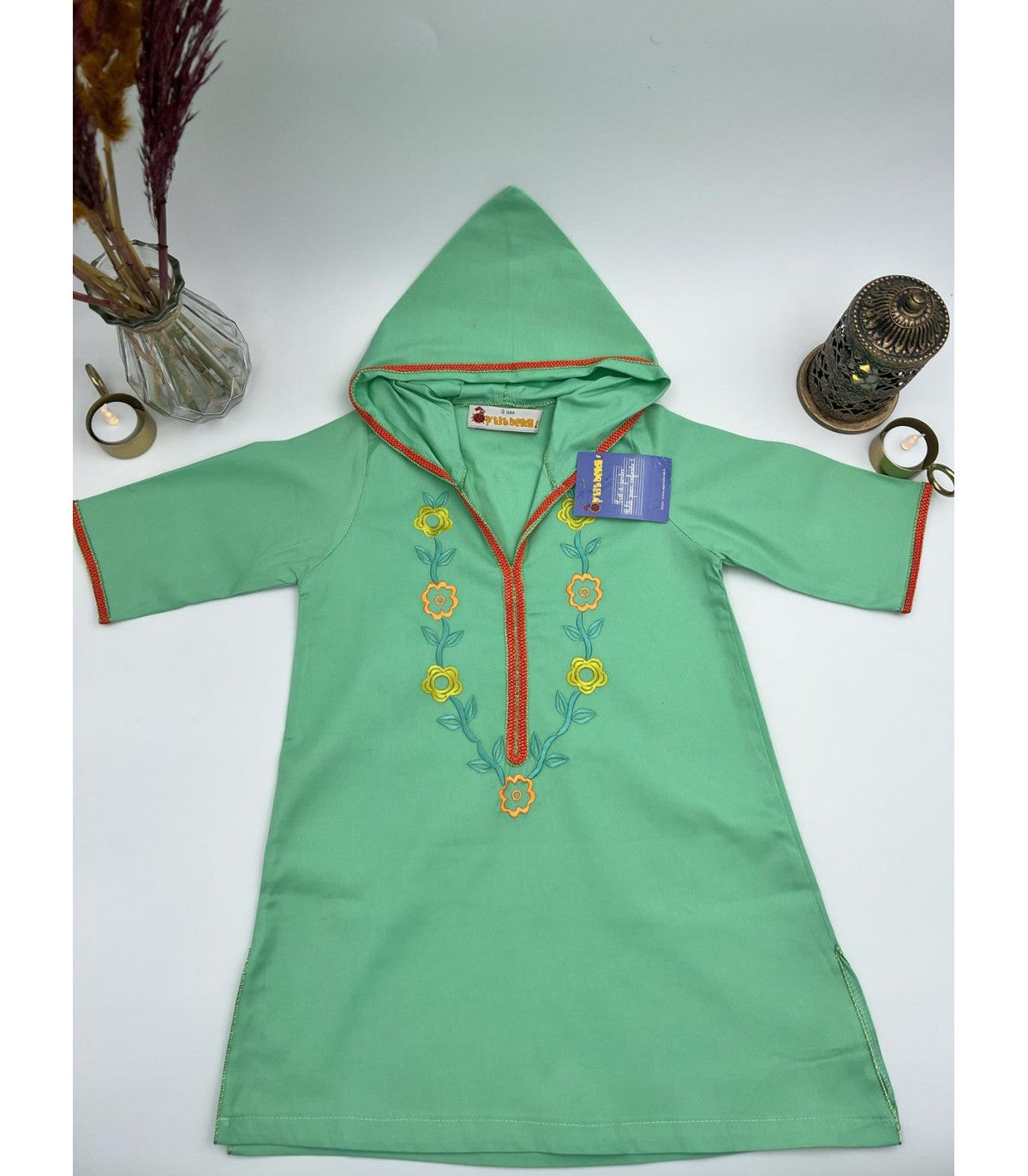 Djellaba fillette Limette | Ô p'tit beldi