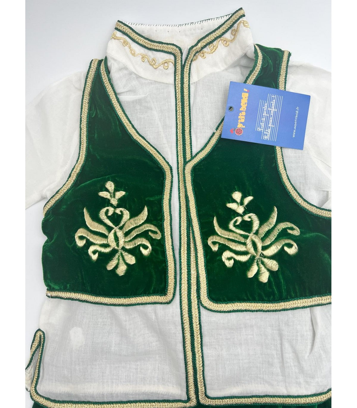 Jabador garçon en velours vert avec broderies dorées Prince Émeraude | Ô p'tit beldi