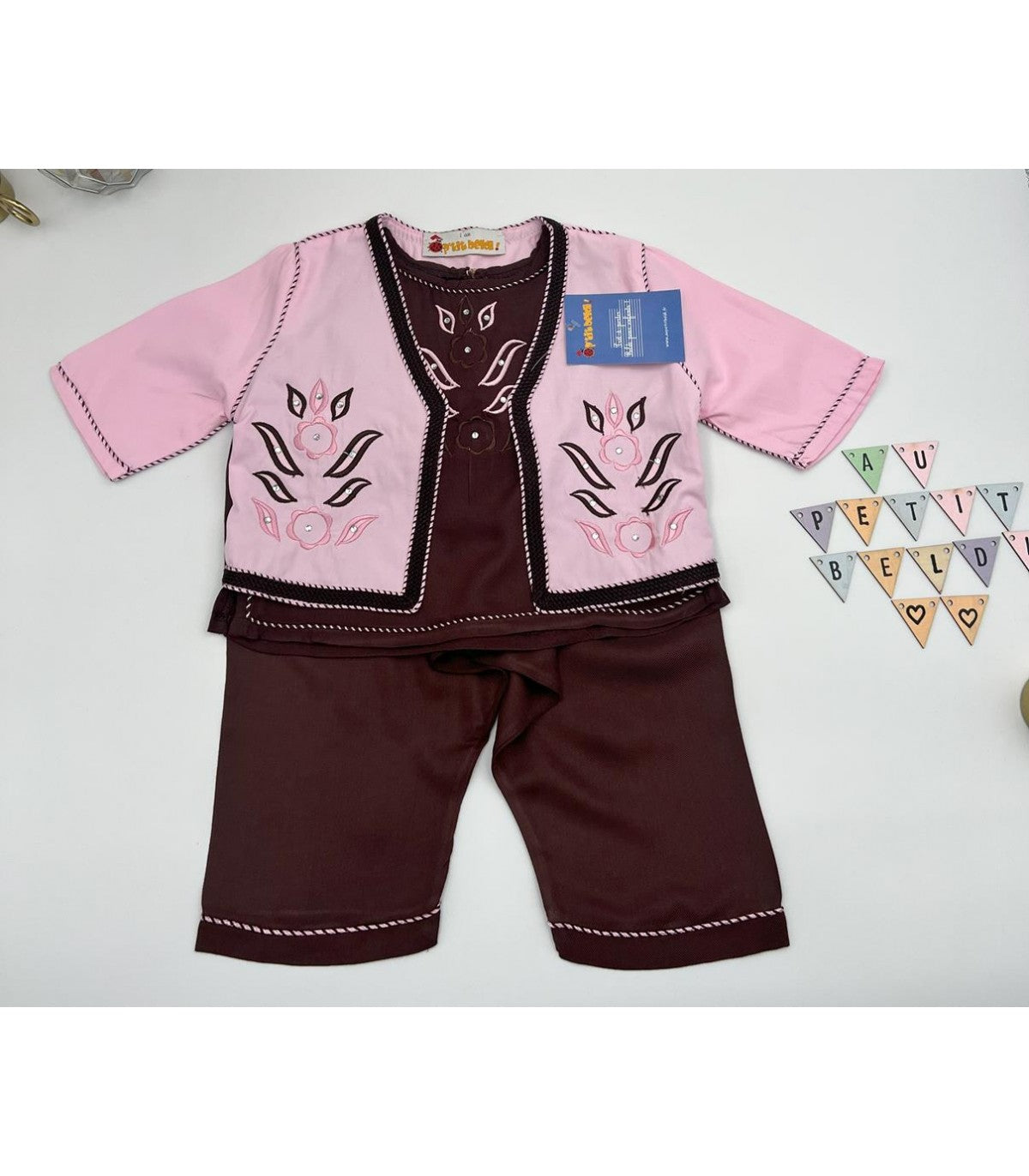 Jabador 3 pièces pour fillette - Marron et rose tendre Douceur d'automne | Ô p'tit beldi
