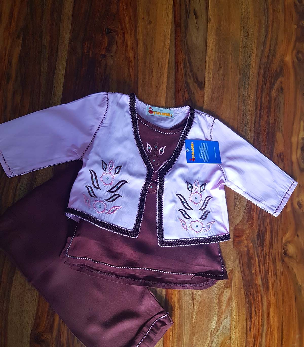 Jabador 3 pièces pour fillette - Marron et rose tendre Douceur d'automne | Ô p'tit beldi