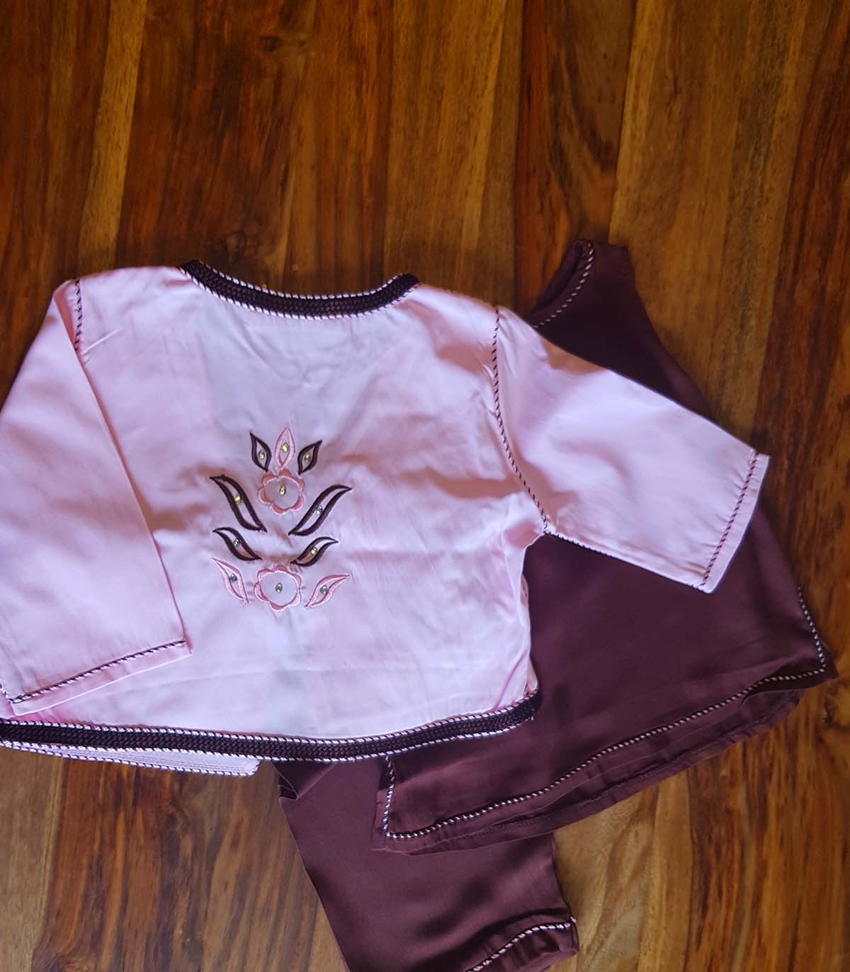 Jabador 3 pièces pour fillette - Marron et rose tendre Douceur d'automne | Ô p'tit beldi