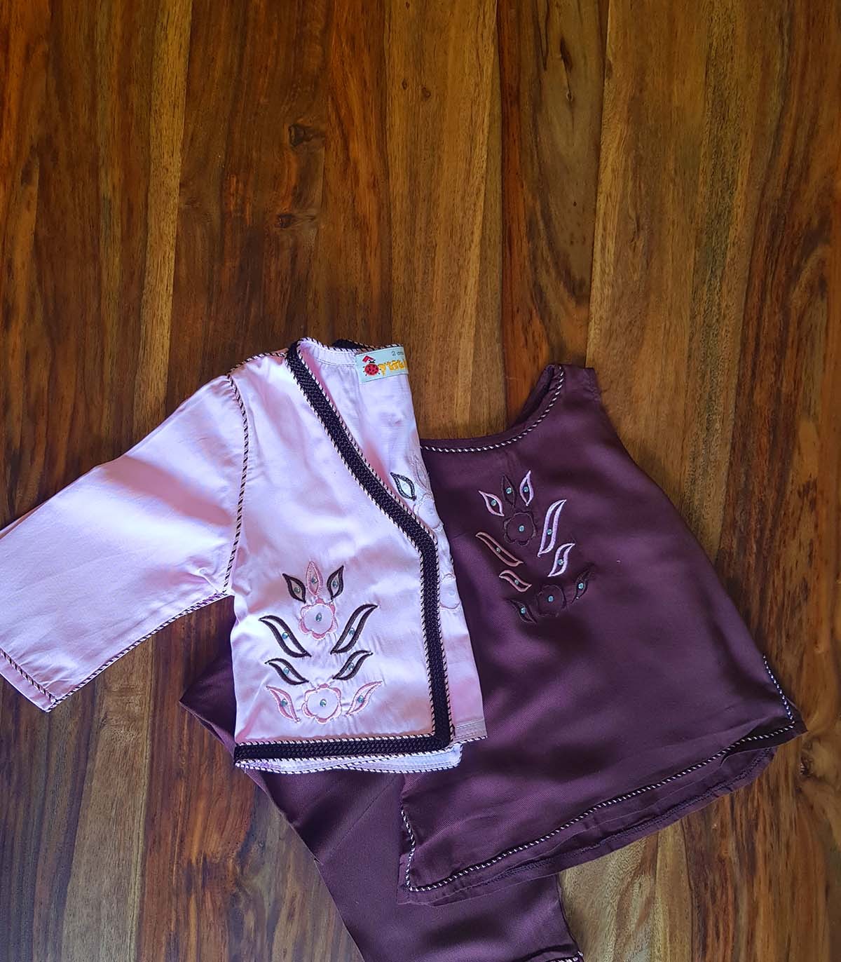 Jabador 3 pièces pour fillette - Marron et rose tendre Douceur d'automne | Ô p'tit beldi