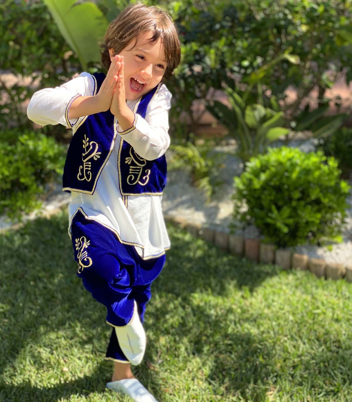 Jabador Enfant en Velours Bleu Roi avec Broderies Dorées | Ô p'tit beldi