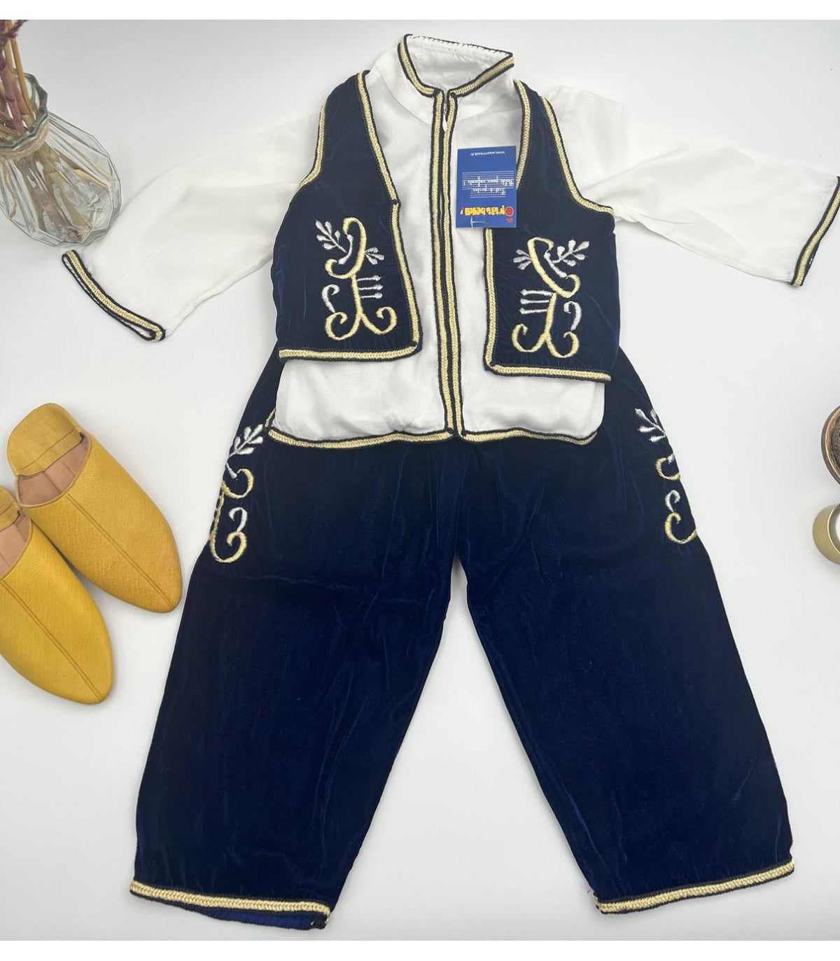 Jabador Enfant en Velours Bleu Roi avec Broderies Dorées | Ô p'tit beldi