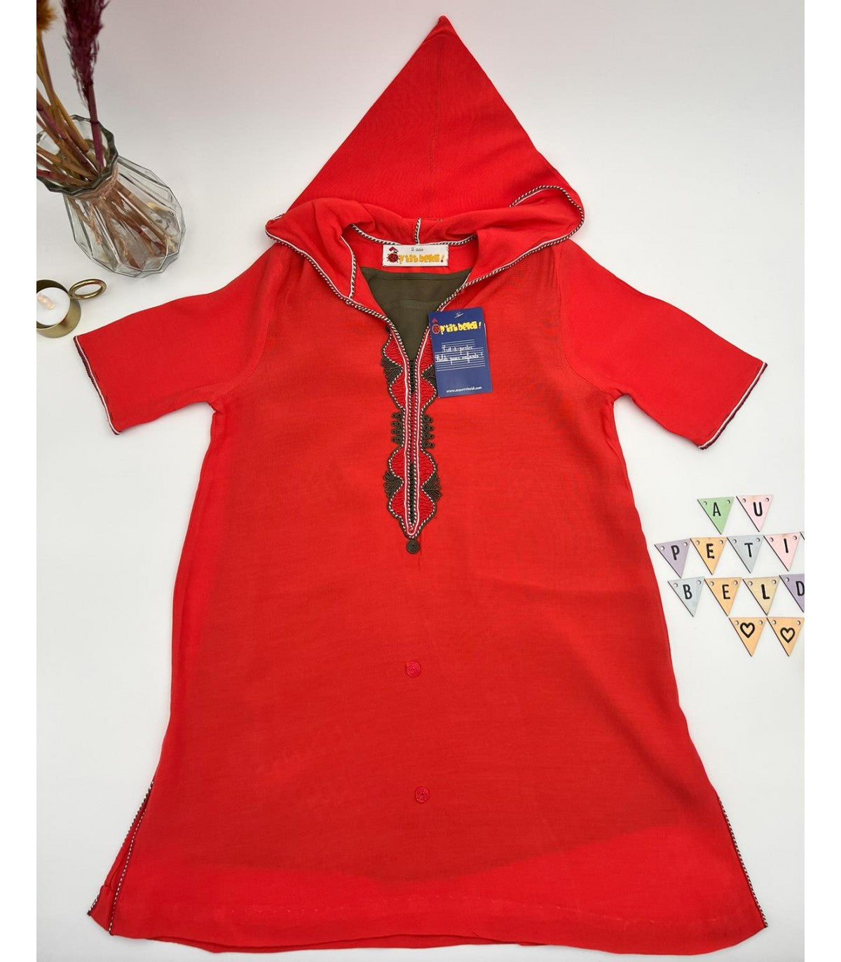 Jellaba fillette Enchantée Rouge Passion | Ô p'tit beldi