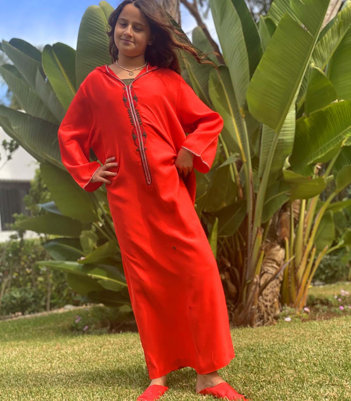 Jellaba fillette Enchantée Rouge Passion | Ô p'tit beldi
