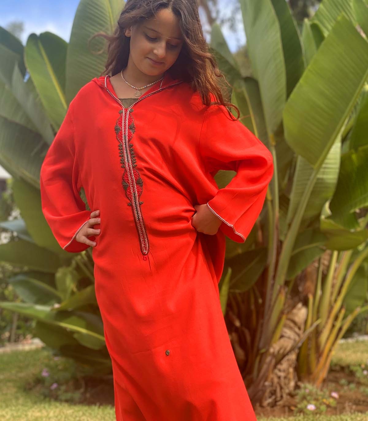 Jellaba fillette Enchantée Rouge Passion | Ô p'tit beldi