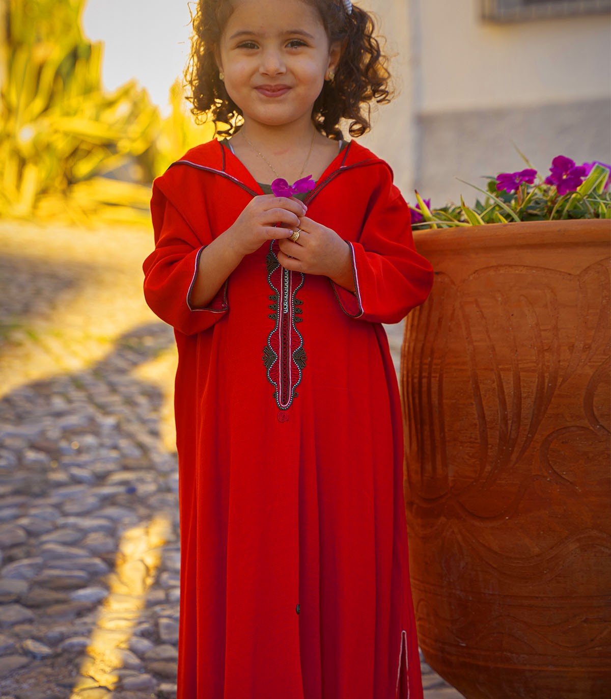 Jellaba fillette Enchantée Rouge Passion | Ô p'tit beldi
