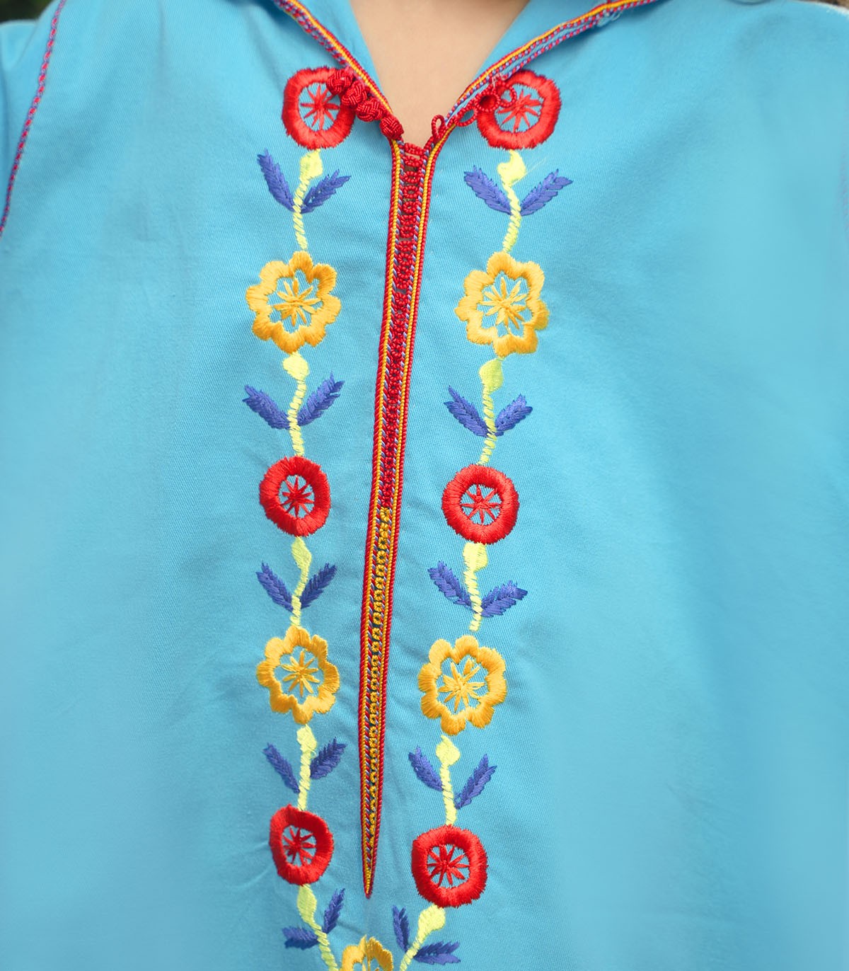 Djellaba fillette Cyan Brodée Collier | Ô p'tit beldi