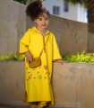 Djellaba girl in embroidered yellow cotton canvas