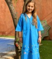 Djellaba fille en coton bleu brodée