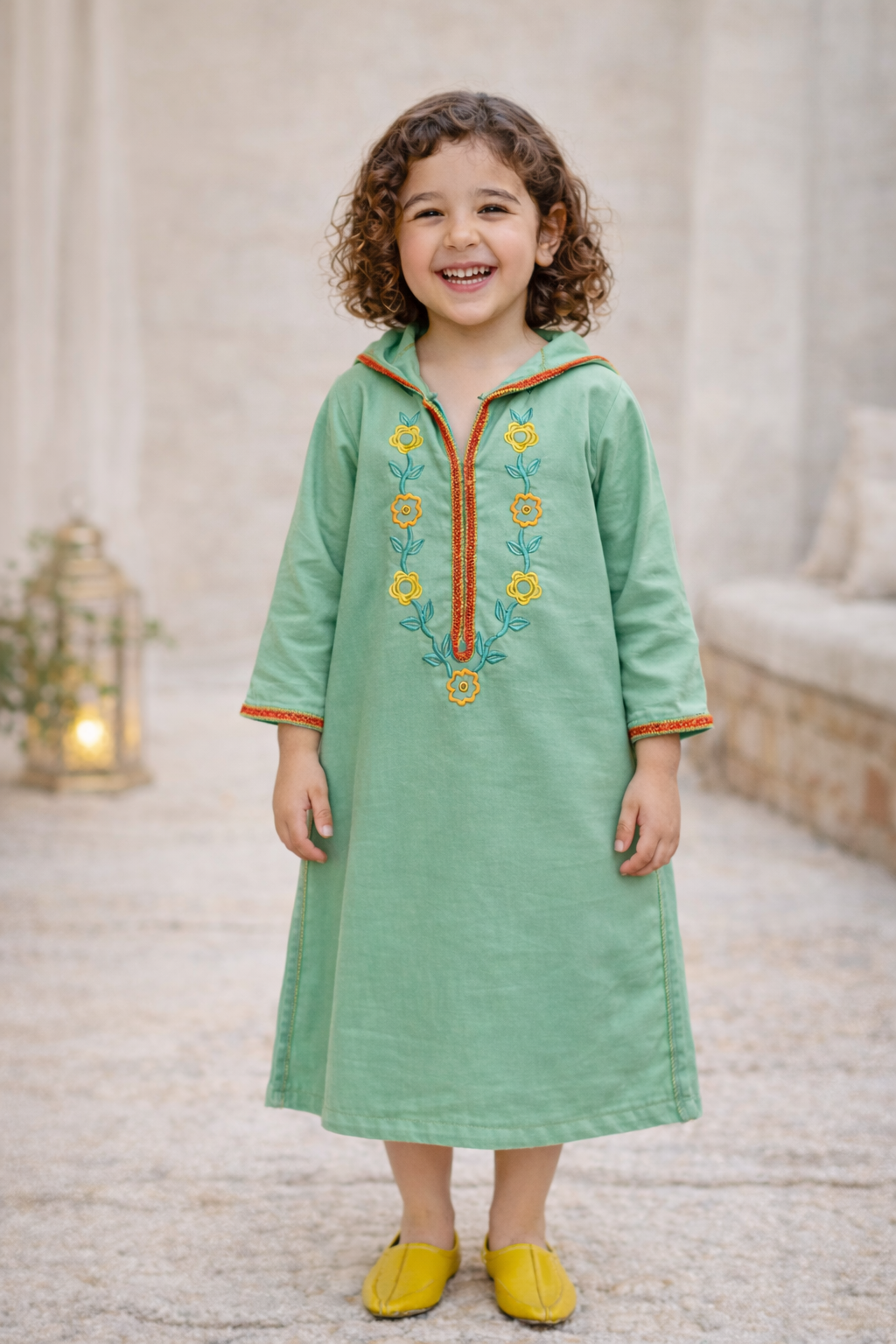 Djellaba fillette Limette | Ô p'tit beldi