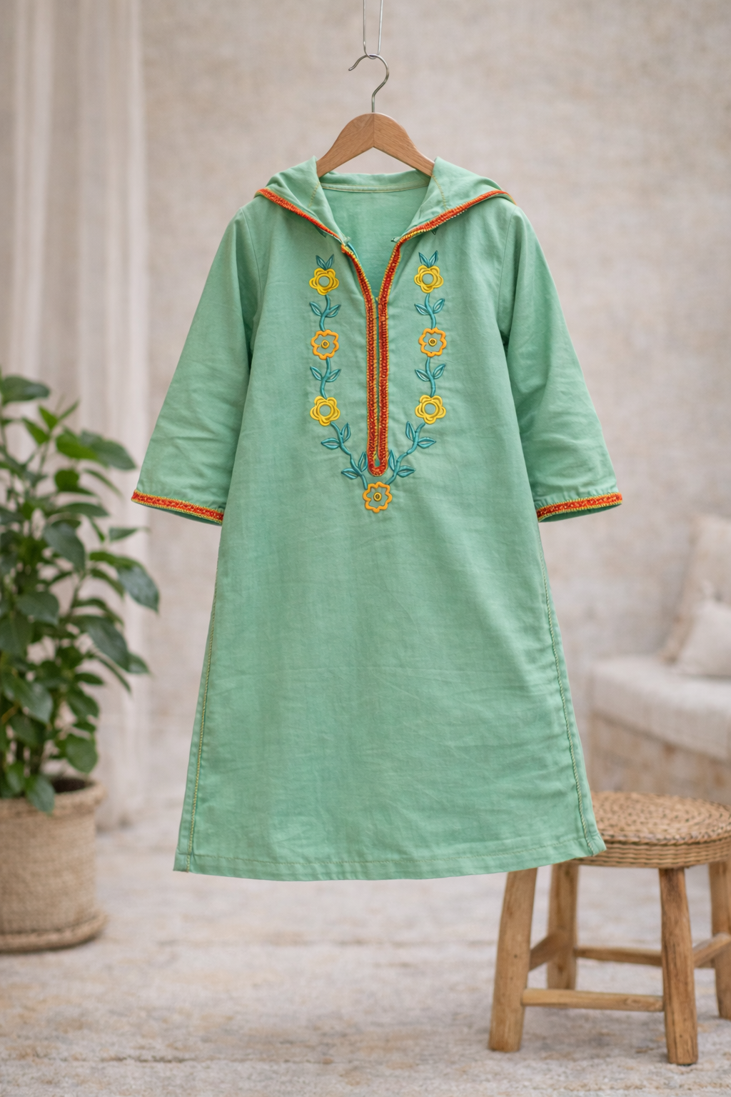 Djellaba fillette Limette | Ô p'tit beldi