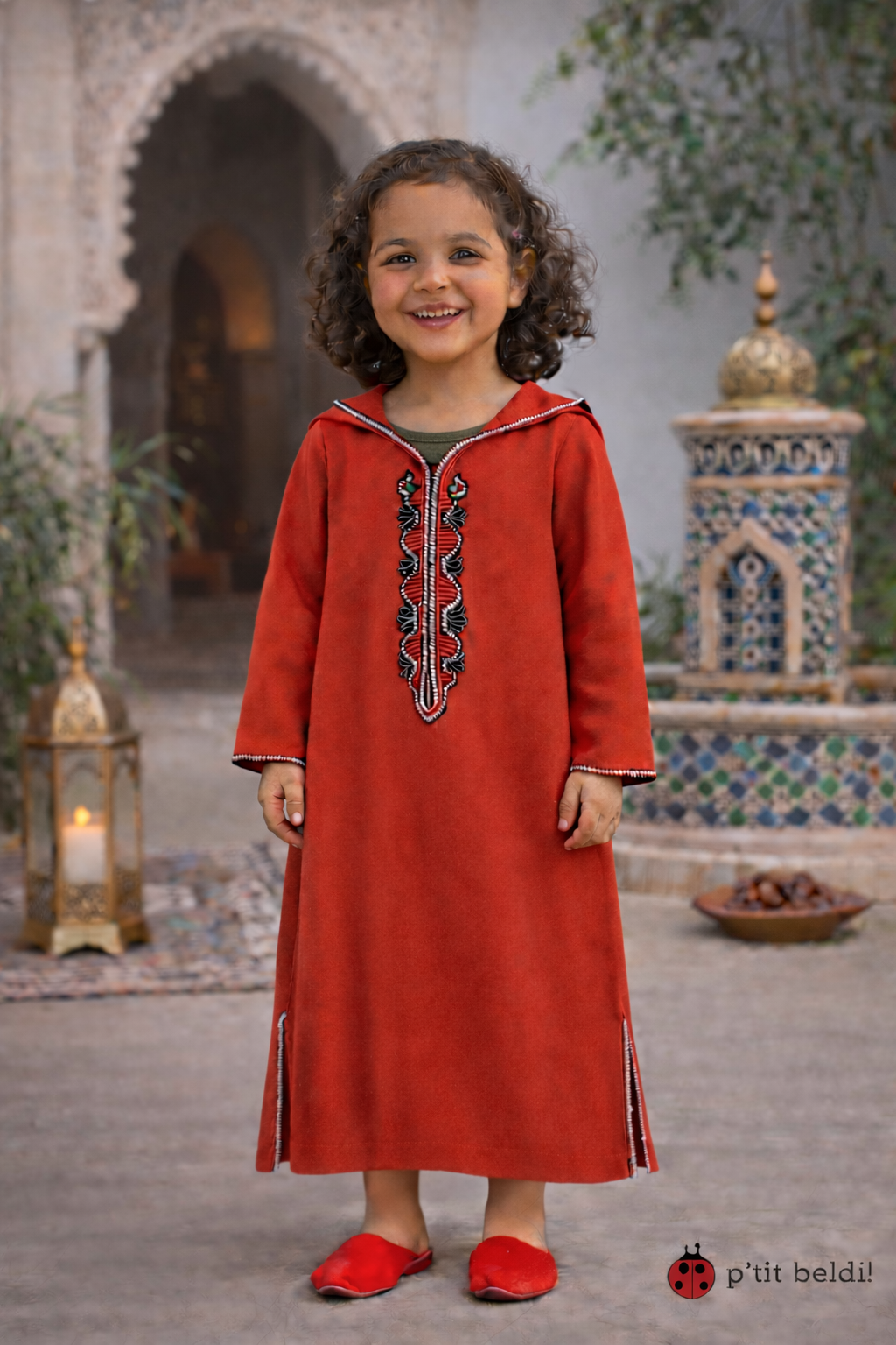 Jellaba fillette Enchantée Rouge Passion  | Ô p'tit beldi