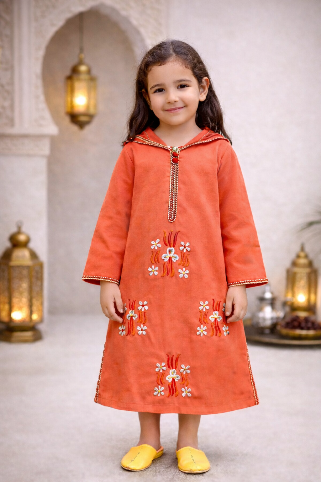 Djellaba fillette Mandarine | Ô p'tit beldi