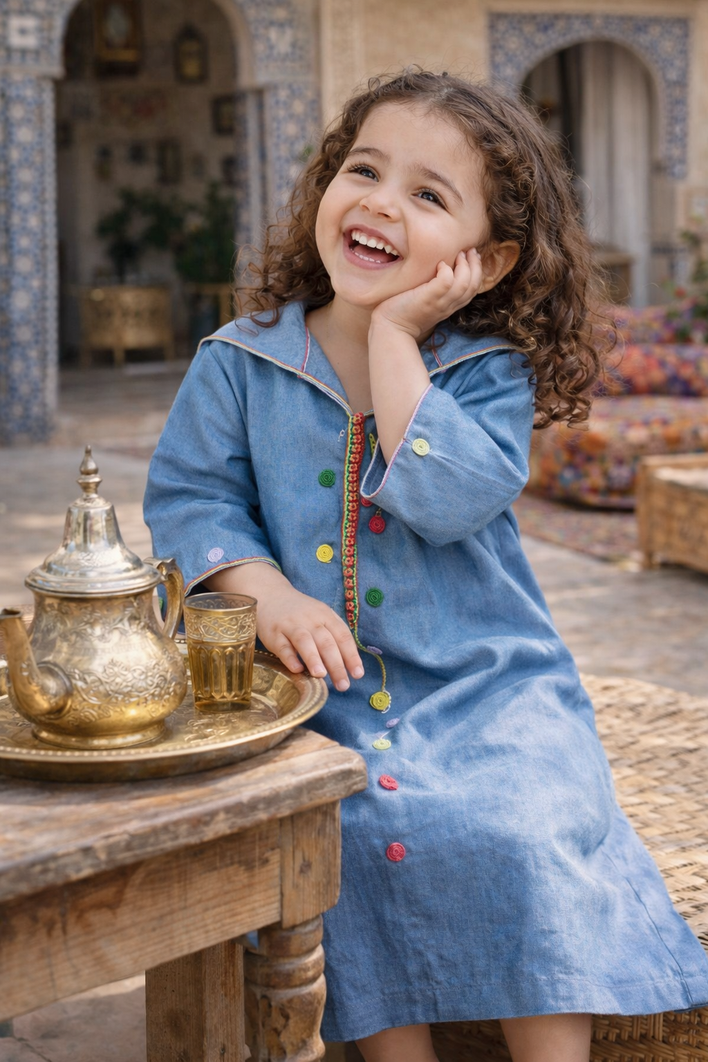 Djellaba Fille "Douceur Denim | Ô p'tit beldi