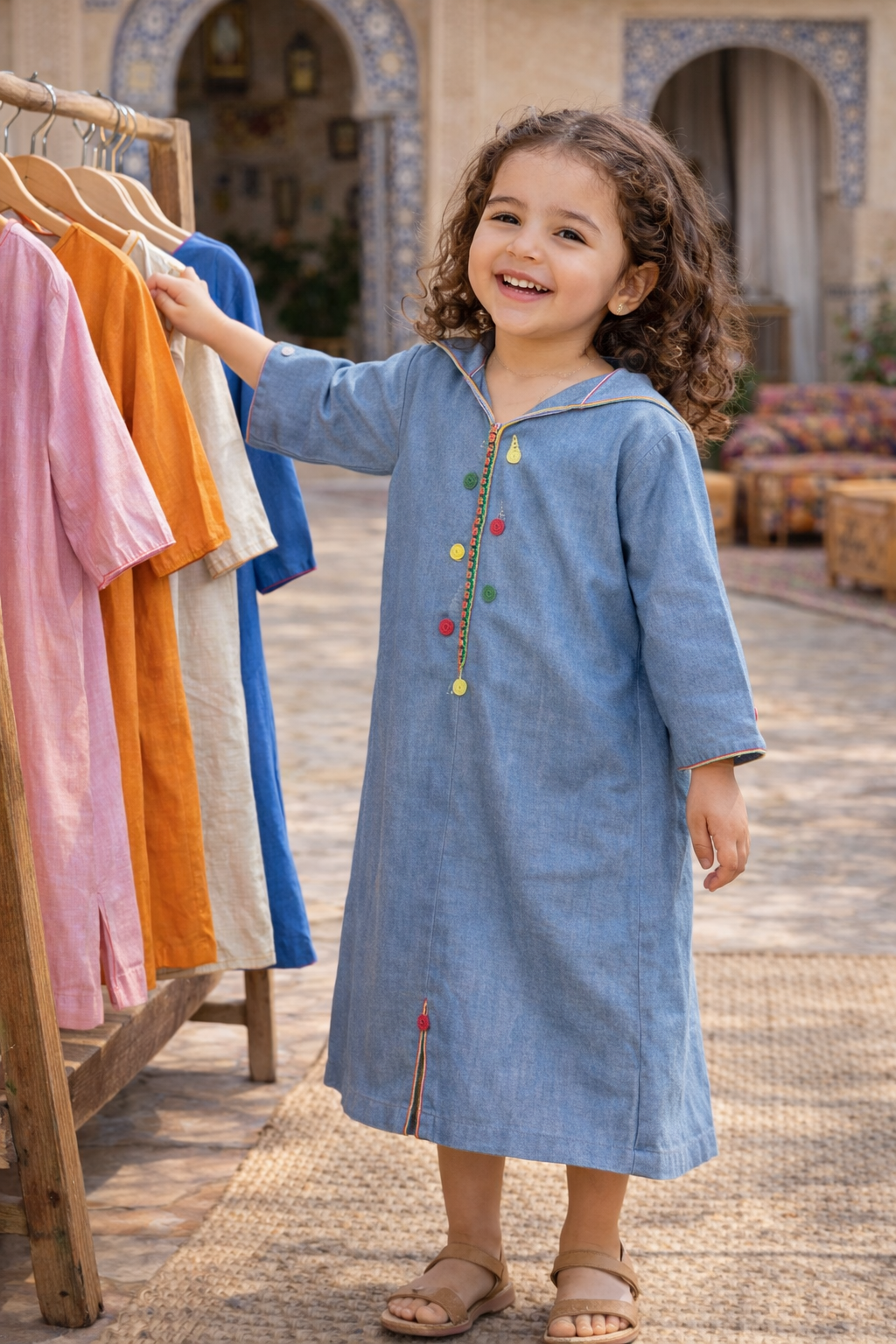 Djellaba Fille "Douceur Denim | Ô p'tit beldi