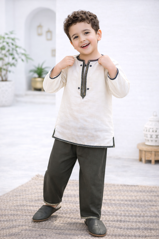 Jabador garçon "Élégance Kaki - Broderies Artisanales | Ô p'tit beldi