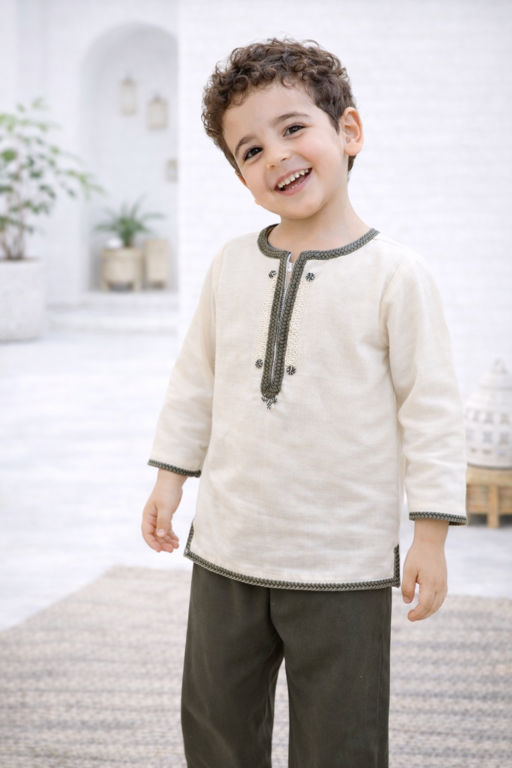 Jabador garçon "Élégance Kaki - Broderies Artisanales | Ô p'tit beldi