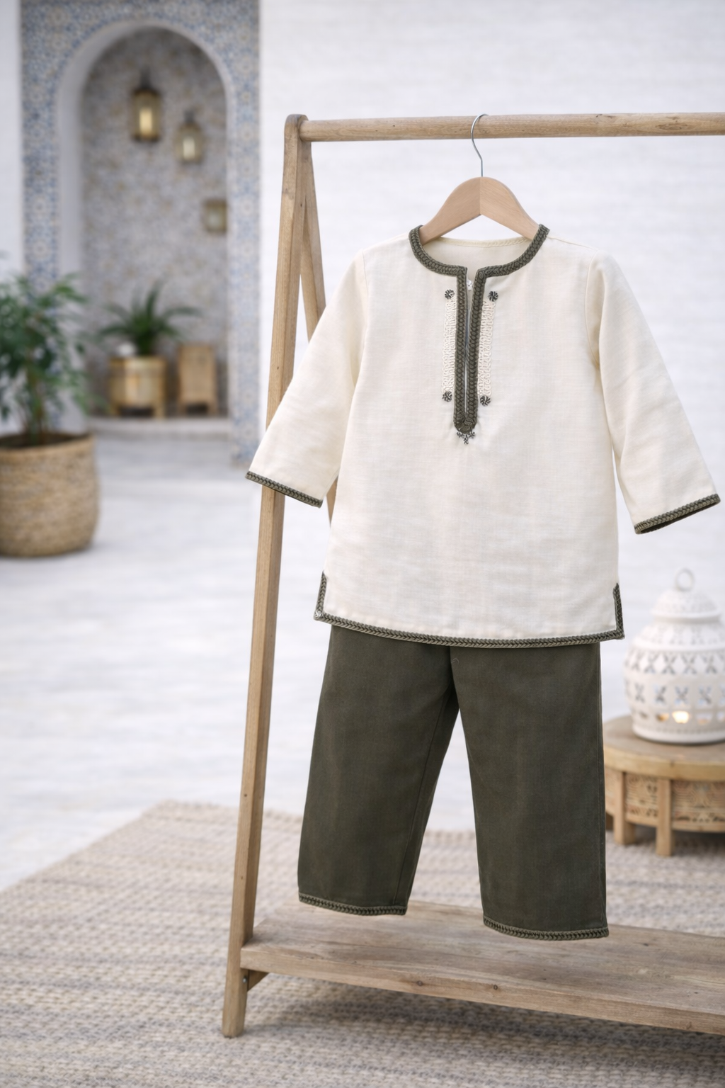 Jabador garçon "Élégance Kaki - Broderies Artisanales | Ô p'tit beldi