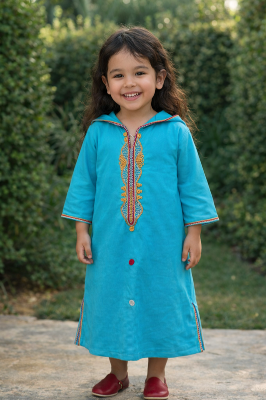 Djellaba fillete Azur Élégant Cyan | Ô p'tit beldi