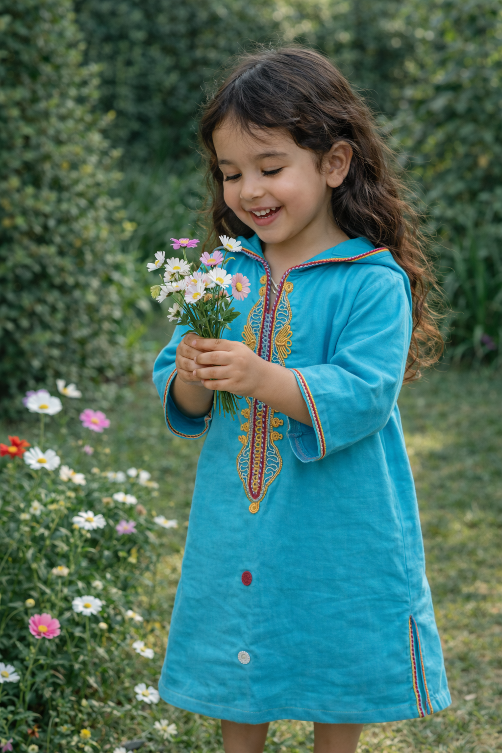 Djellaba fillete Azur Élégant Cyan | Ô p'tit beldi