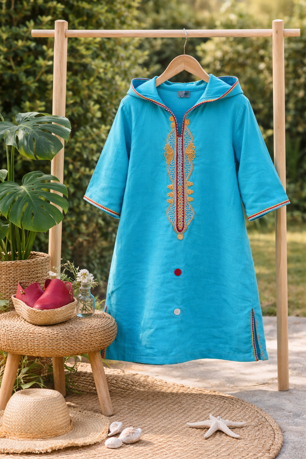 Djellaba fillete Azur Élégant Cyan | Ô p'tit beldi