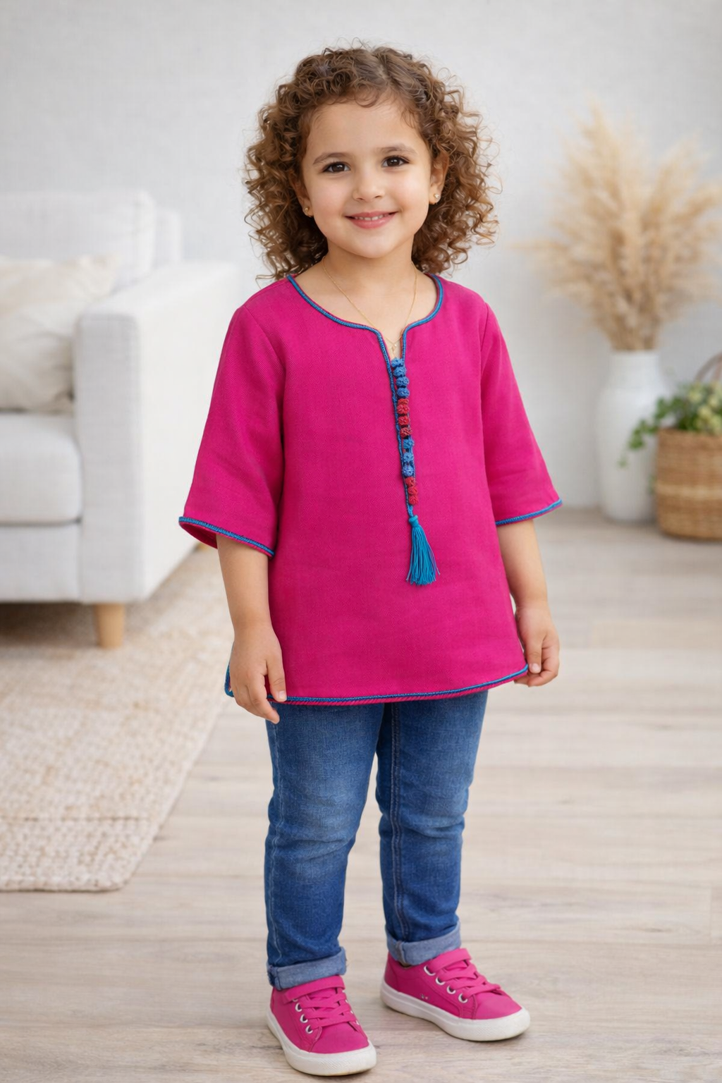 Tunique fillette Rose en Coton - Éclat de Couleur | Ô p'tit beldi