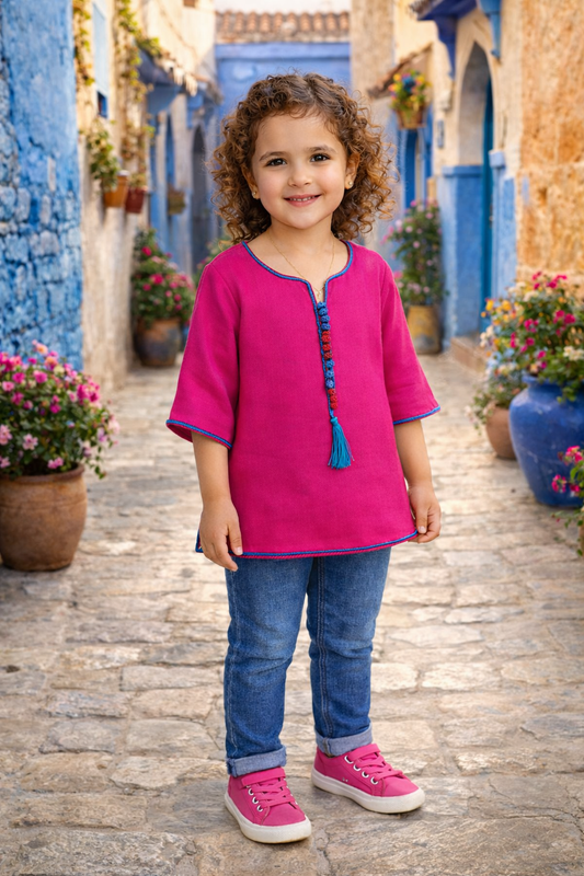Tunique fillette Rose en Coton - Éclat de Couleur | Ô p'tit beldi