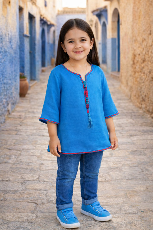 Tunique Féérique Bleue – Confort &amp; Élégance Artisanale | Ô p'tit beldi