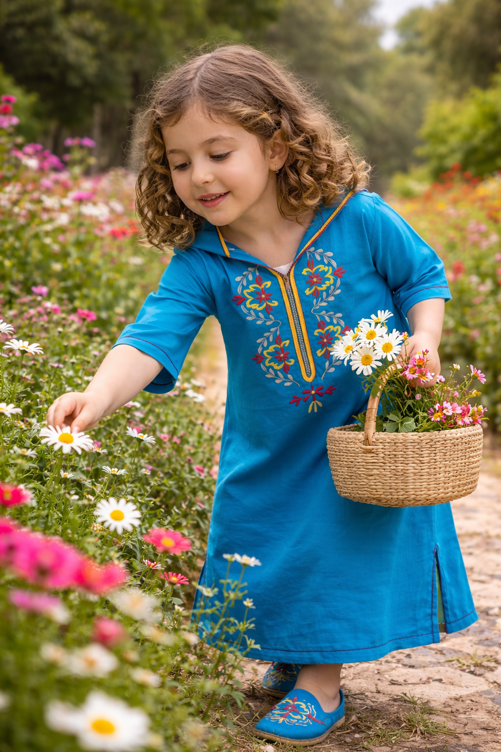 Djellaba fillette Éclat Bleu Électrique Brodée | Ô p'tit beldi