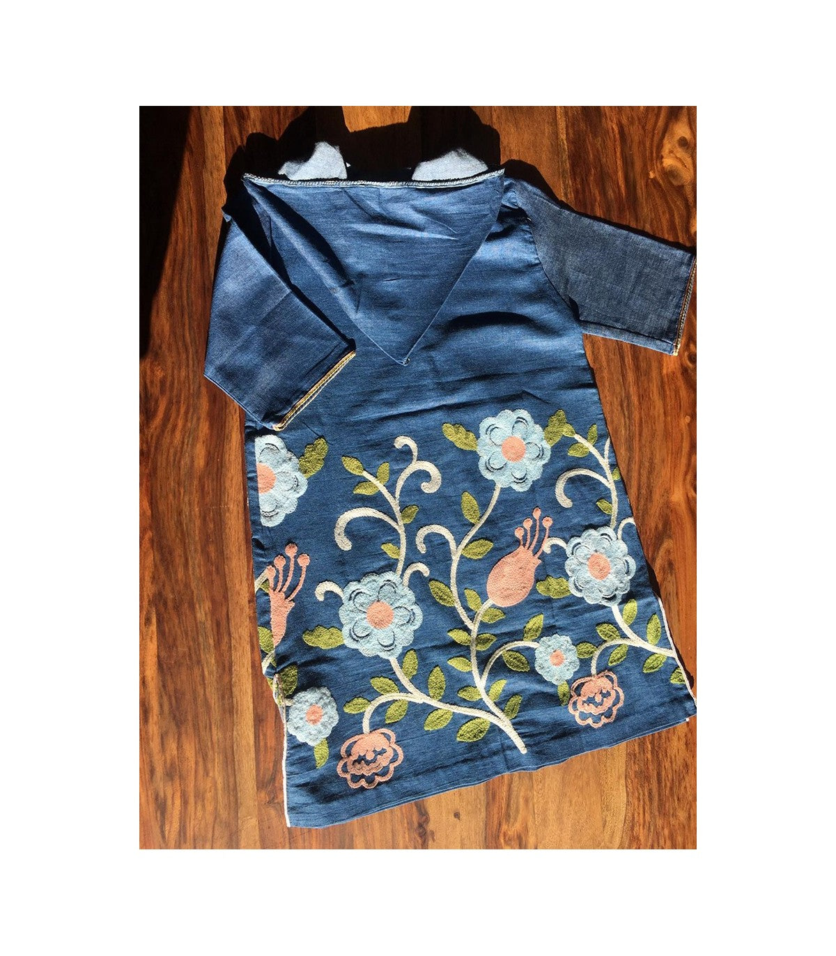 🌸 Girls' Djellaba "Charming Flowers" - Denim Embroidery 🌼 