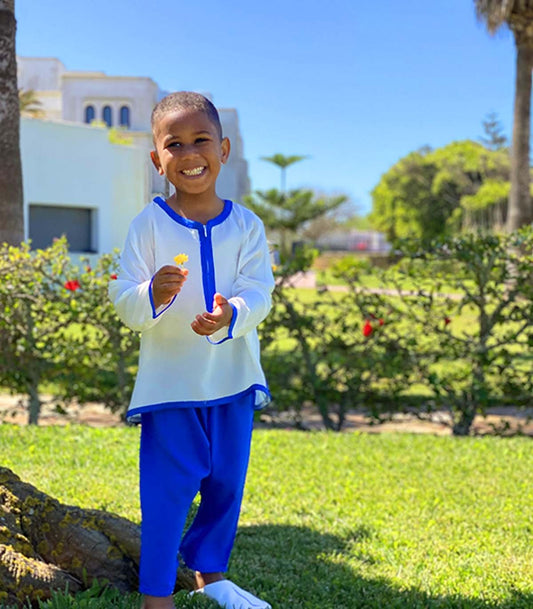 Jabador garçon Aladin Blanc avec Saroual Bleu | Ô p'tit beldi